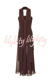 Monaco Off Shoulder Structured Top Chiffon Slit Hem Scarf Maxi Dress