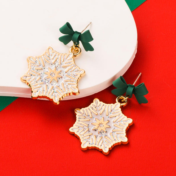 Christmas Bow Diamond Snowflake Earrings