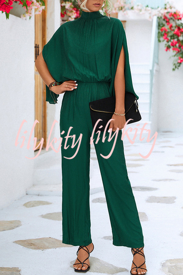 Solid Color Slit Back Lace Up Hollow Long Sleeve Jumpsuit