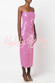 Sexy Sequined Halter-neck Backless Slim Fit Slit Midi Dress