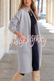 Solid Color Long-sleeved Casual Loose Pocket Mid-length Cardigan