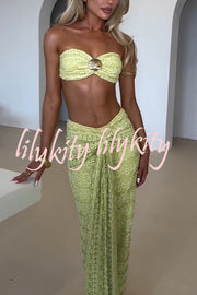 Fashion Metal Shell Embellished Sexy Bandeau and Elastic Tie Maxi Skirt Set
