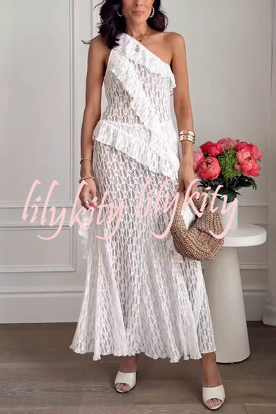 Solid Color Lace Stretch Holiday Maxi Skirt