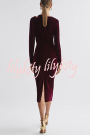 Perfect Party Velvet Cut Out Detail Long Sleeve Ruched Stretch Midi Dress