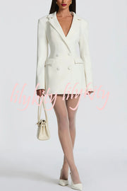 Elvira Double-breasted Long Sleeve Adjustable Back Belt Lapel Blazer Mini Dress