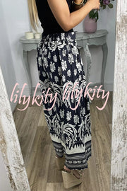 Unique Print Elastic Waist Loose Pocket Holiday Wide Leg Pants