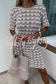 Stylish Loose Round Neck Short Sleeve Comfortable Knitted Mini Dress