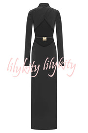 Sexy Backless Long-sleeved Stretch Slim-fit Maxi Dress
