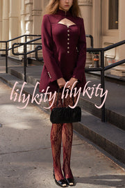 Elegant Long-sleeved Hollowed-out Button-down Slim-fit Mini Dress