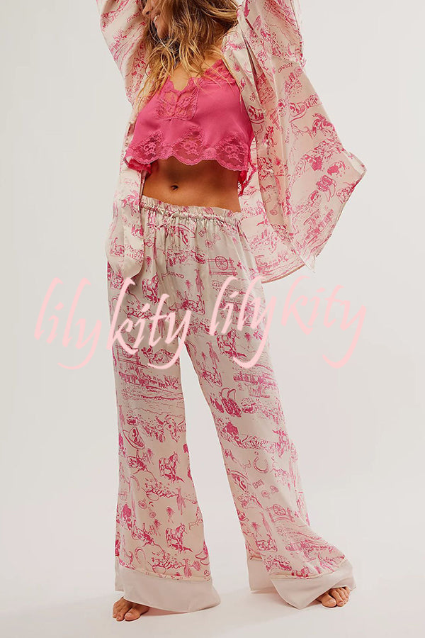 Unique Printed Lounge Long-sleeved Shirt and Elastic Waisted Baggy Pants Set