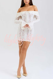 Solid Color Lace Off Shoulder Lace Sexy Slim Mini Dress