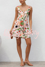 Botanical Print Sleeveless Button-Down Mini Dress