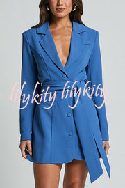 Fashion Pioneer Solid Color Lapel Long Sleeve Lace-up Blazer