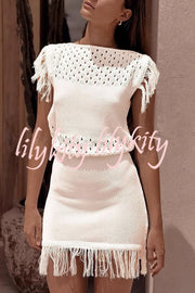 Fashionable Tassel Sexy Hollow Knitted Mini Dress