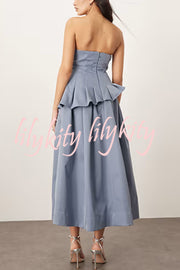 Fashionable Chic Off Shoulder Structured Pleat Corset A-line Midi Dress