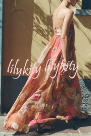 Shelia Ethnic Floral Print Off Shoulder A-line Maxi Dress