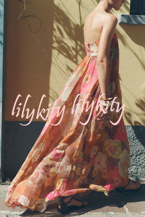 Shelia Ethnic Floral Print Off Shoulder A-line Maxi Dress