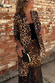 Coco Lady Leopard Print Long Sleeve Lapel Blazer