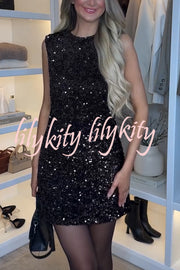 Glam Season Velvet Sequin Back Oversized Bow Design Sleeveless Loose Mini Dress