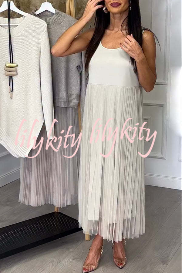 Jensine Pleated Tulle Tank Loose Midi Dress
