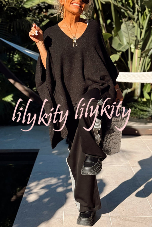 Fashion V-neck Loose Pocket Mid-length Knitted Sweater