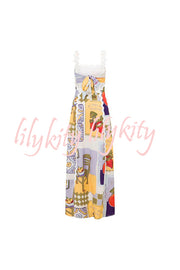 Chelsea Ric Rac Trims Unique Print Back Tie-up Maxi Dress