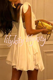 Antari Pleated Tube Top One Shoulder Tie-up Vacation Mini Dress