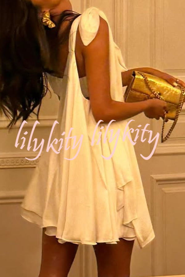 Antari Pleated Tube Top One Shoulder Tie-up Vacation Mini Dress