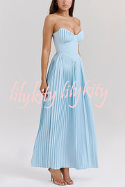 Romantic and Elegant Pleated Strapless Maxi Dress