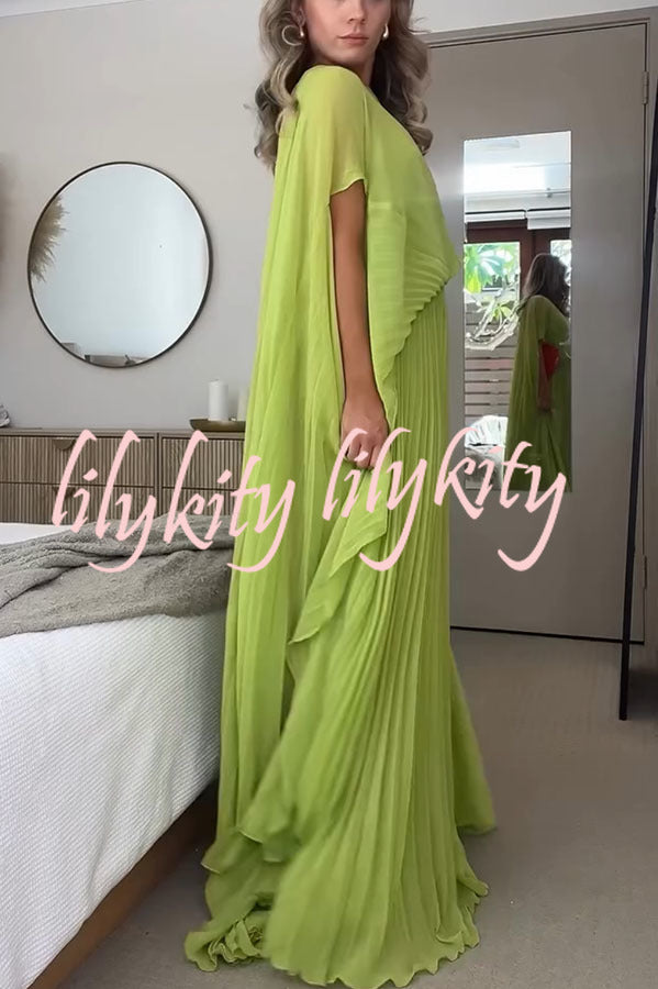 Spring Whispers Chiffon Pleated Wide Sleeve Volume Maxi Dress