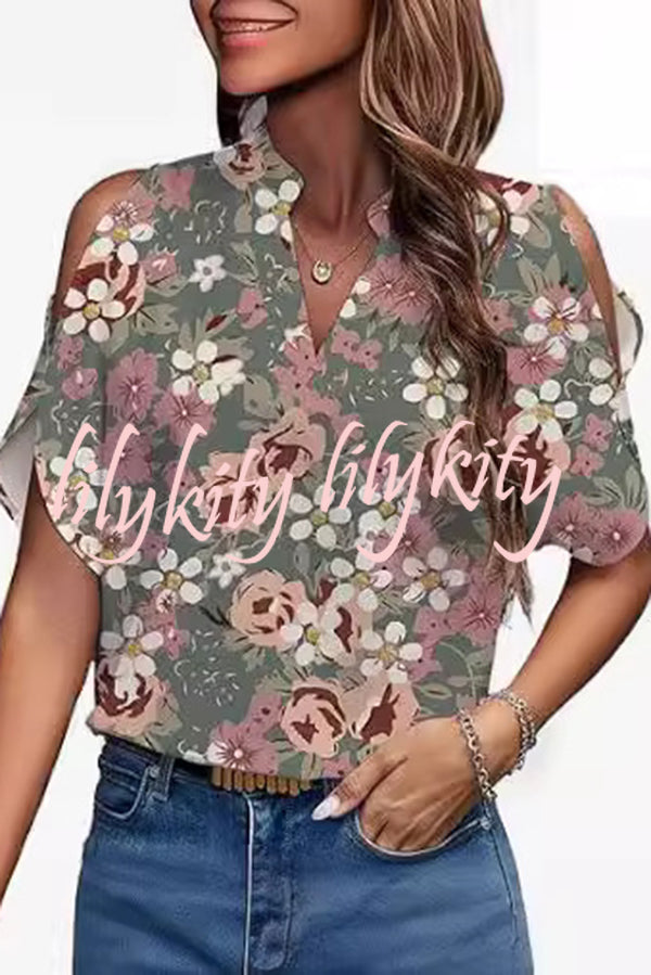 Fashion Printed V-neck Casual Loose Top