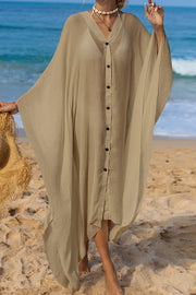 Rustic V Neck Button Down Cover Up