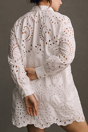 Solid Color Hollow Embroidery Casual Long Sleeve Loose Shirt