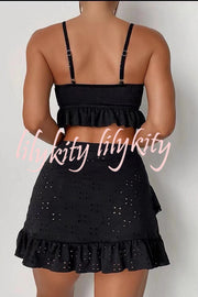 Hollow Patchwork Suspender Strap Three Pieces Swimsuit Set