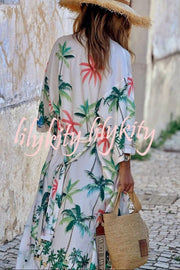 Resort Style Botanical Print Tie-waist Long Cover-up