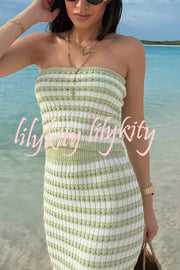 Bahamas Beach Knit Colorblock Stripes Bandeau Top and High Rise Stretch Maxi Skirt Set