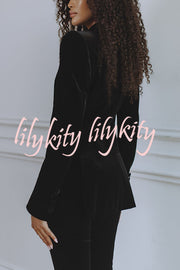 Delicate Daze Velvet Satin Lapel Button Up Long Sleeve Tapered Waist Blazer