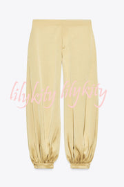 Satin Solid Pocket Loose Casual Pants