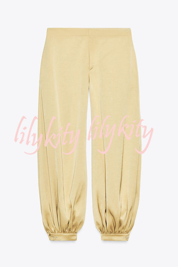 Satin Solid Pocket Loose Casual Pants