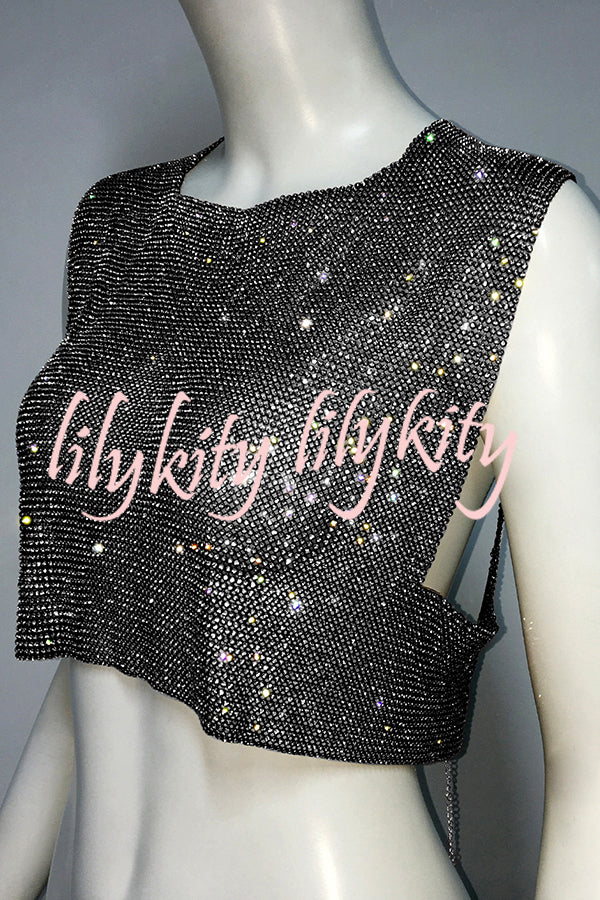 Sexy Metallic Rhinestone Backless Chain Vest