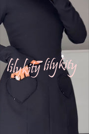 Anna Sparkling Gemstone Trim Heart Pocket Long Sleeve Mini Dress