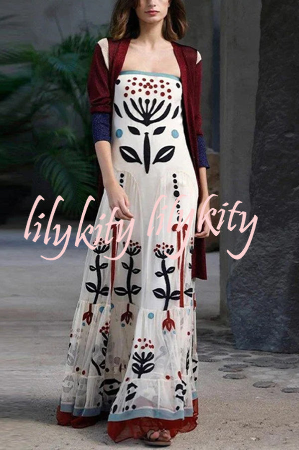 Botanical Print Chiffon Sling Backless Resort Maxi Dress