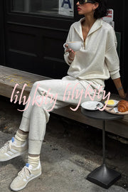 Everyday Neutrals Half-zip Neck Sweatshirt and Elastic Waist Pocketed Loose Jogger Set