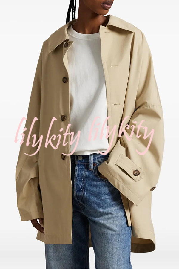 Timeless Fashion Button-breasted Wide Sleeve Pocket Twill A-line Jacket