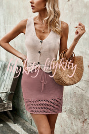 Knitted Vest V-neck Top and Lace-up Hollow Skirt Set