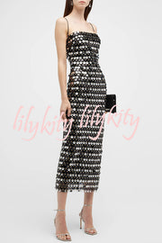 Sexy Sequined Halter-neck Backless Slim Fit Slit Midi Dress
