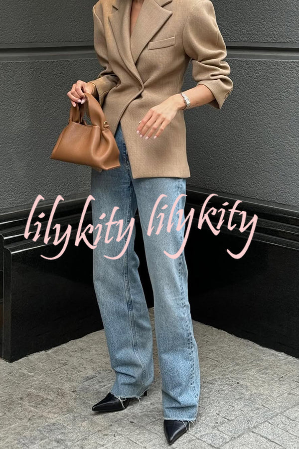 Solid Color Loose Lapel Long Sleeve Button Blazer