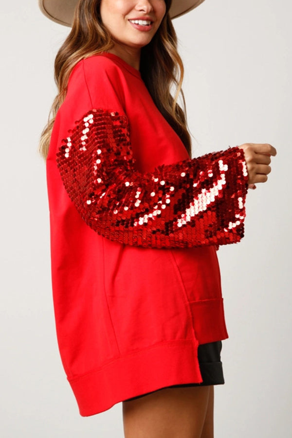 Christmas Sequin Patchwork Long-sleeved Loose Sweatshirt