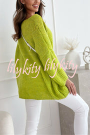 Solid Color Loose V-neck Casual Knitted Sweater