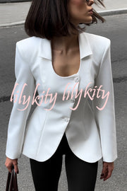 Solid Color Lapel Long Sleeve Casual Button Blazer